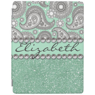 Aqua Glitter Paisley Rhinestone Print Pattern iPad Smart Cover