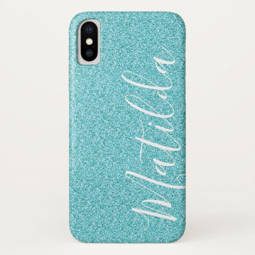 Aqua Glitter Personalized Name Script  iPhone X Case