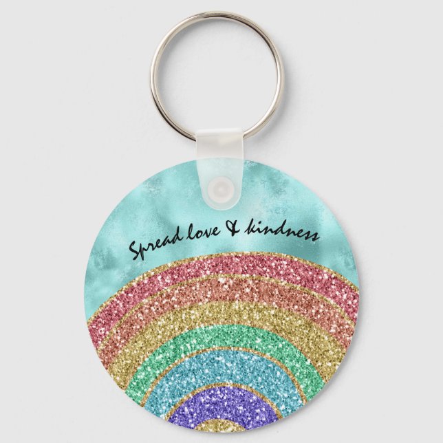 Aqua Glitter Sparkle Gold Rainbow         Keychain (Front)