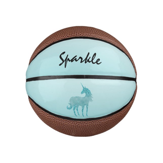 Aqua Glitter Unicorn personalized Mini Basketball (Front)