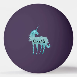 Aqua Glitter Unicorn personalized Ping Pong Ball