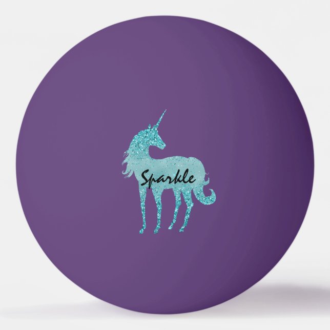 Aqua Glitter Unicorn personalized Ping Pong Ball (Front)