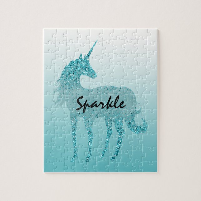 Aqua Glitter Unicorn personalized quote Jigsaw Puzzle (Vertical)