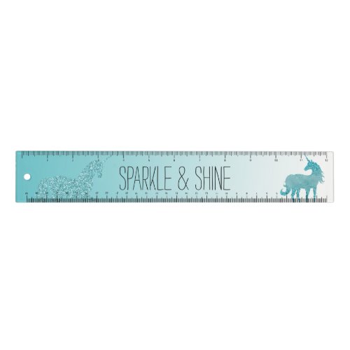 Aqua Glitter Unicorn Ruler