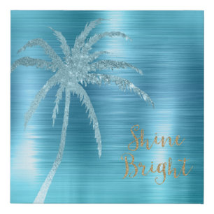 Aqua Glitz Glitter Tropical Palm Tree    Faux Canvas Print