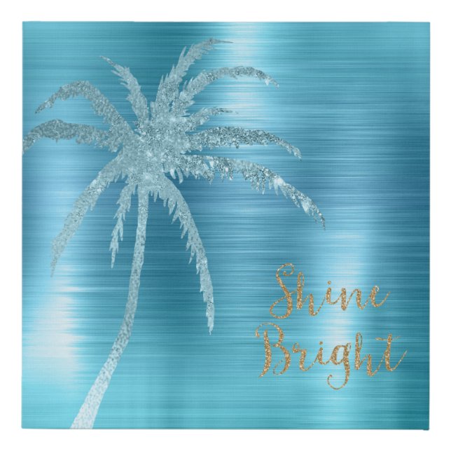 Aqua Glitz Glitter Tropical Palm Tree    Faux Canvas Print (Front)