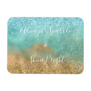 Aqua Glitz Gold Glitter Magnet