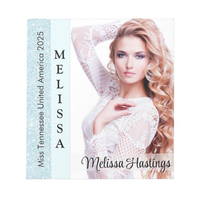 Aqua Glitz Pageant Autograph Small Notepad (Front)