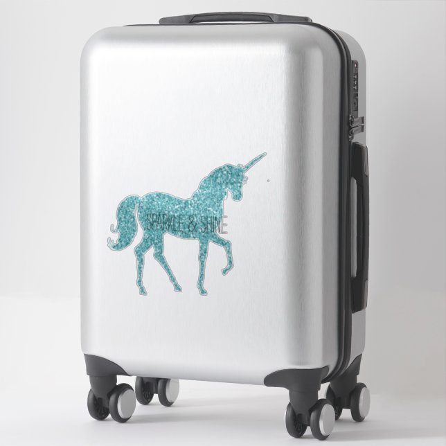 Aqua Glitzy Glitter Glam Sparkle Unicorn Sticker (Suitcase)