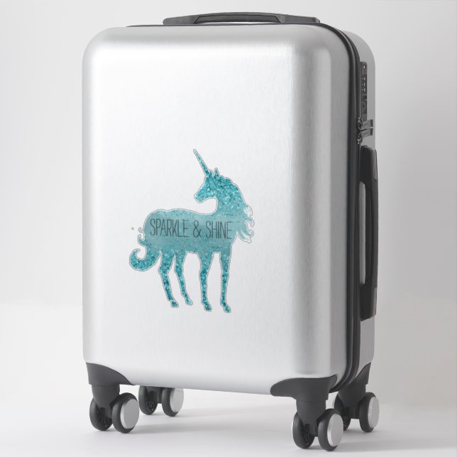 Aqua Glitzy Glitter Sparkle Unicorn Sticker (Suitcase)