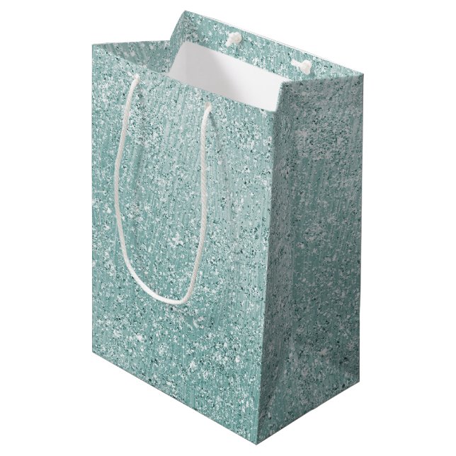 Aqua Glitzy Ombre Medium Gift Bag (Front Angled)