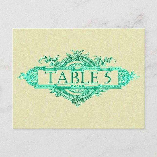 Aqua Glow Vintage Wedding Reception Table Numbers (Front)