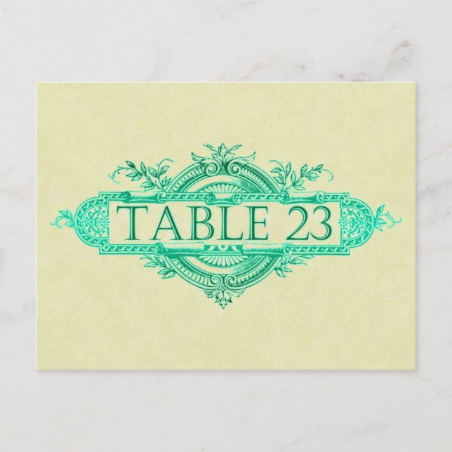 Aqua Glow Vintage Wedding Reception Table Numbers (Front)