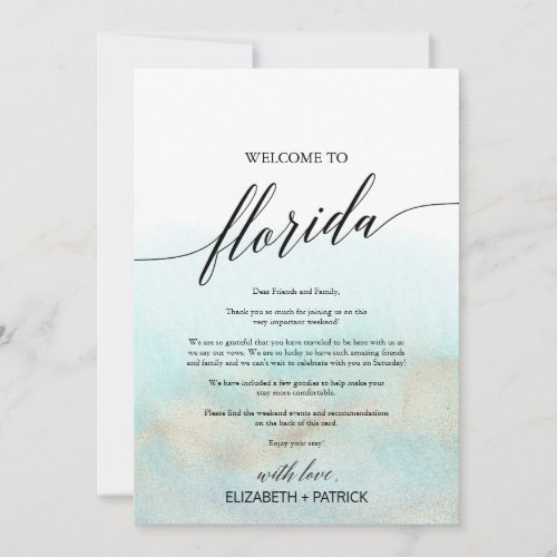 Aqua Gold Beach Florida Welcome Letter  Itinerary