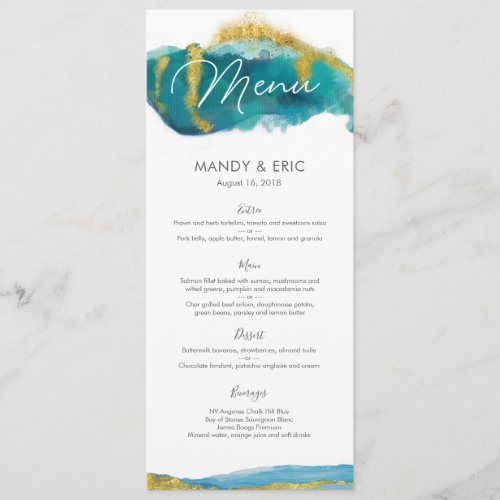 Aqua gold Beach Wedding Menu or Program Card