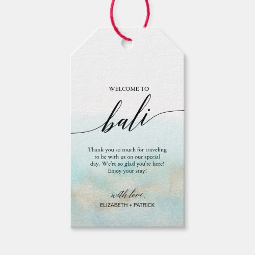 Aqua Gold Beach Welcome to Bali Wedding Gift Tags