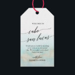 Aqua Gold Beach Welcome to Cabo San Lucas Wedding Gift Tags<br><div class="desc">These aqua and gold beach welcome to Cabo San Lucas wedding gift tags are perfect for a tropical destination wedding. The simple and modern design features stunning turquoise, teal and light blue watercolor with a soft gold sparkle reminiscent of the sand and sea. It's paired with gorgeous elegant calligraphy. Personalize...</div>