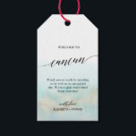 Aqua Gold Beach Welcome to Cancun Wedding Gift Tags<br><div class="desc">These aqua and gold beach welcome to Cancun wedding gift tags are perfect for a tropical destination wedding. The simple and modern design features stunning turquoise, teal and light blue watercolor with a soft gold sparkle reminiscent of the sand and sea. It's paired with gorgeous elegant calligraphy. Personalize the tags...</div>