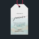 Aqua Gold Beach Welcome to Jamaica Wedding Gift Tags<br><div class="desc">These aqua and gold beach welcome to Jamaica wedding gift tags are perfect for a tropical destination wedding. The simple and modern design features stunning turquoise, teal and light blue watercolor with a soft gold sparkle reminiscent of the sand and sea. It's paired with gorgeous elegant calligraphy. Personalize the tags...</div>
