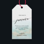 Aqua Gold Beach Welcome to Jamaica Wedding Gift Tags<br><div class="desc">These aqua and gold beach welcome to Jamaica wedding gift tags are perfect for a tropical destination wedding. The simple and modern design features stunning turquoise, teal and light blue watercolor with a soft gold sparkle reminiscent of the sand and sea. It's paired with gorgeous elegant calligraphy. Personalize the tags...</div>