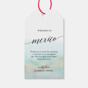 Aqua Gold Beach Welcome to Mexico Wedding Gift Tags