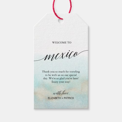 Aqua Gold Beach Welcome to Mexico Wedding Gift Tags