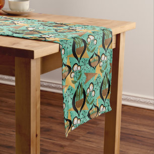 Aqua, Gold, Black and Green Fifties Style Retro Short Table Runner