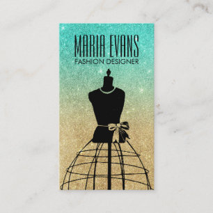 Aqua gold black mannequin glitter fashion business card