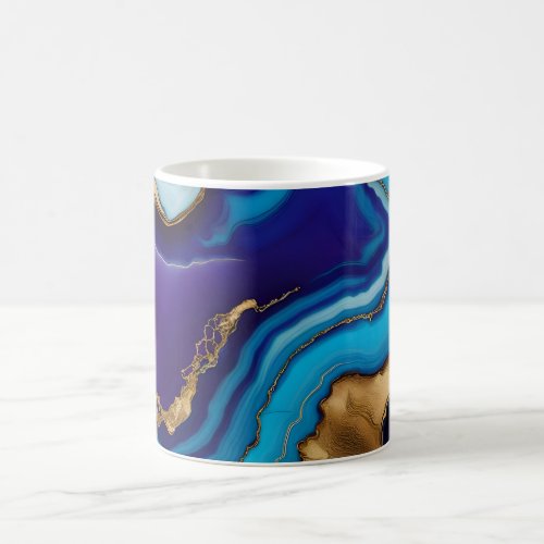 Aqua Gold Blue Purple  Veins Agate Coffee Mug