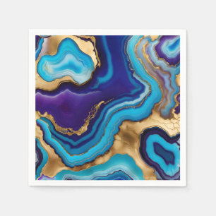 Aqua Gold Blue Purple Veins Agate Napkins