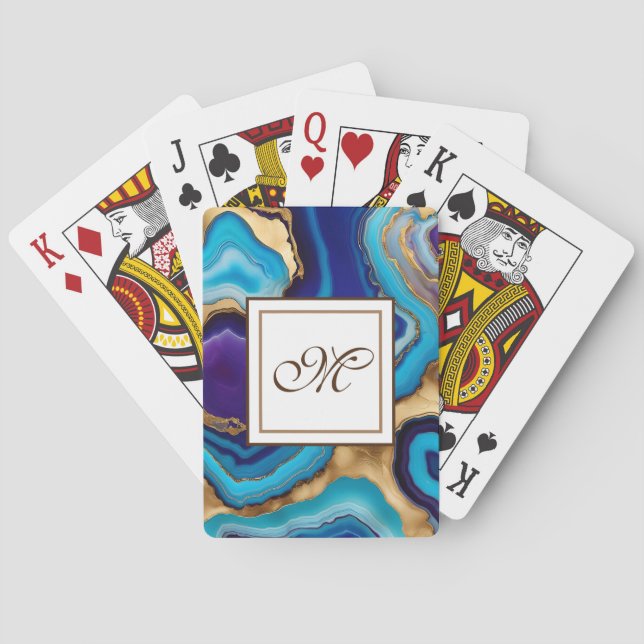 Aqua Gold Blue Purple  Veins Agate Poker Cards (Back)