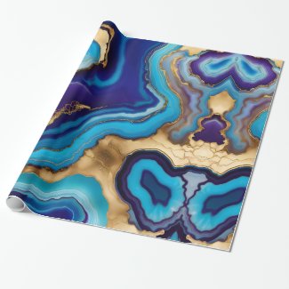 Aqua Gold Blue Purple  Veins Agate