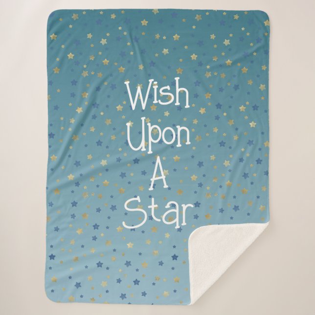 Aqua Gold Blue Wish Upon A Star  Sherpa Blanket (Front)