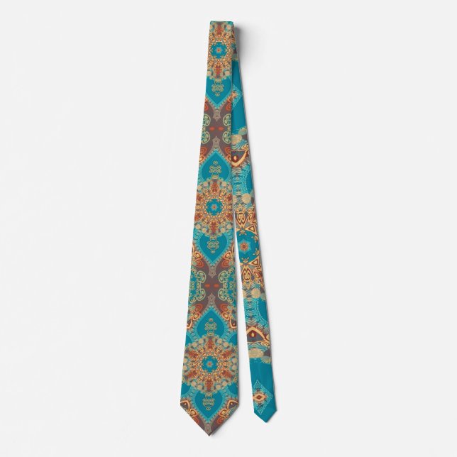 Aqua Gold Bohemian Eastern Fusion Neck Tie (Front)