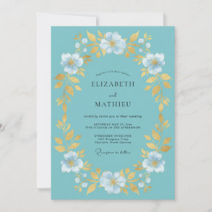Aqua Gold Botanical Wedding Invitation