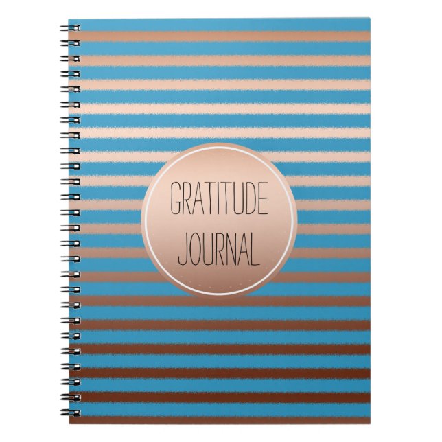 Aqua Gold Bronze Stripes Ombre Gratitude  Notebook (Front)