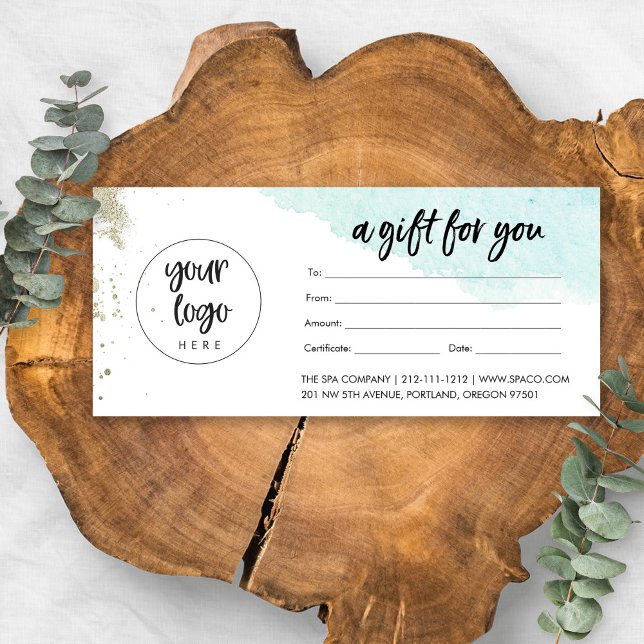 Aqua Gold Business Gift Certificate With Logo (Creator Uploaded)