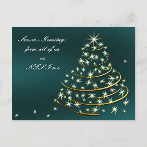 Aqua Gold Christmas Tree Corporate Holiday Postcard
