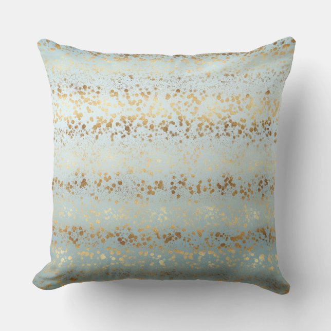 Aqua Gold Confetti Ombre Throw Pillow (Front)