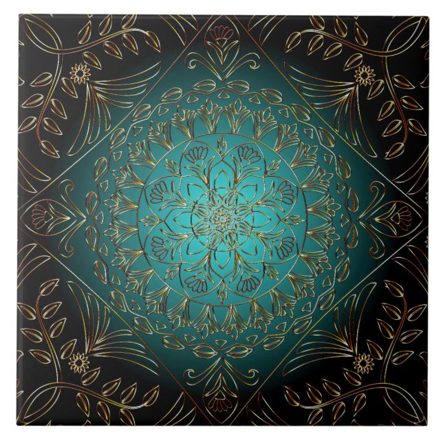 Aqua Gold Decorative Ceramic Tile (Front)