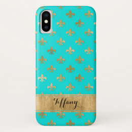 Aqua, Gold fleur-de-lis Case-Mate iPhone X Case