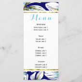 Aqua, gold foil floral navy blue wedding menu card (Back)