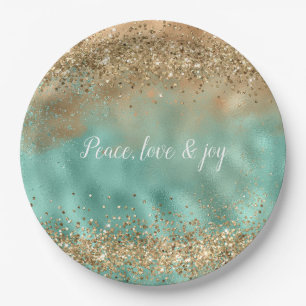 Aqua Gold Glitter Confetti Paper Plates