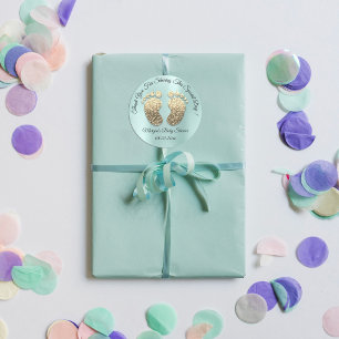 Aqua Gold Glitter Feet Baby Shower Favor Thank Classic Round Sticker