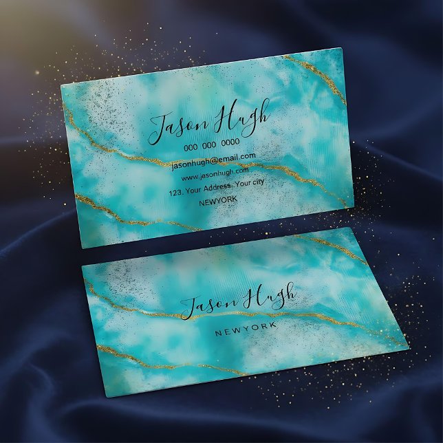 Aqua gold glitter marble background  business card (Creator Uploaded)