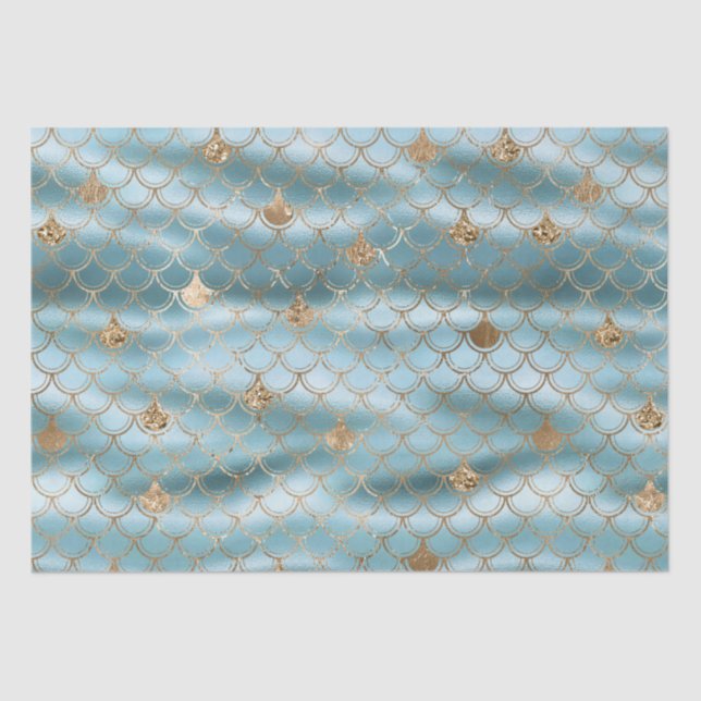 Aqua Gold Glitter Mermaid Tissue Paper (Front)