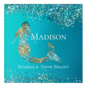 Aqua Gold Glitter Sparkle Mermaid Acrylic Print