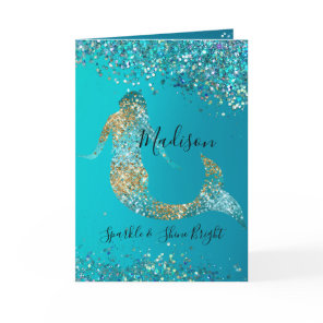 Aqua Gold Glitter Sparkle Mermaid  Card