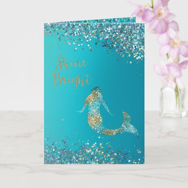 Aqua Gold Glitter Sparkle Mermaid      Card (Orchid)