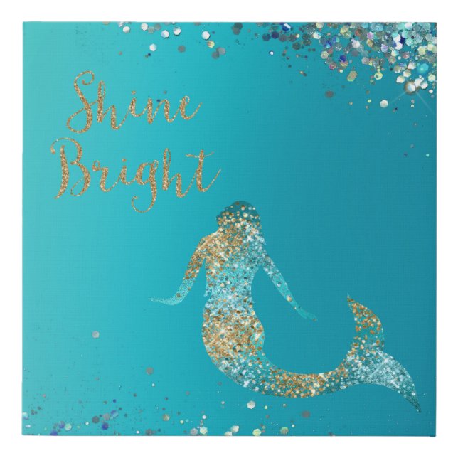 Aqua Gold Glitter Sparkle Mermaid      Faux Canvas Print (Front)